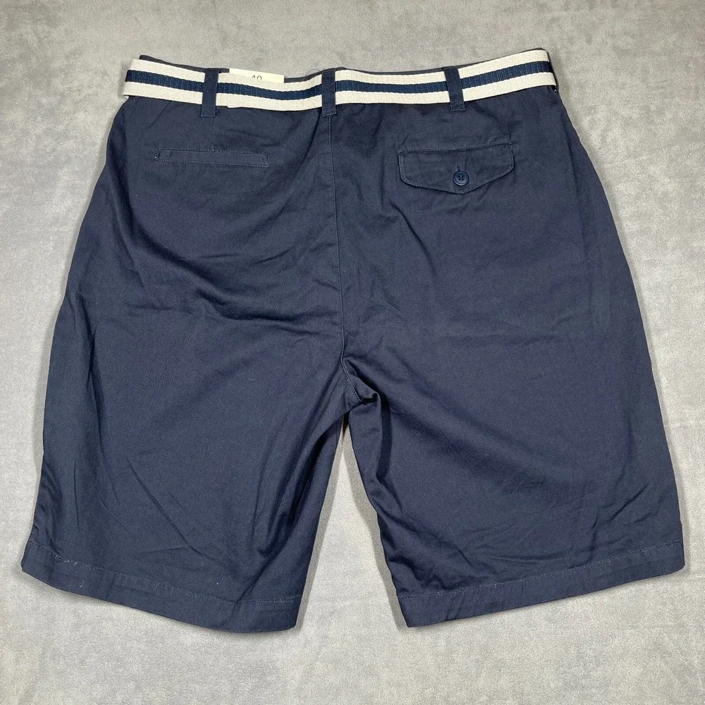 Islandia Men's Shorts 40 Navy Cotton Belted Flat Front Casual Summer NWT **READ* - Picture 2 of 14